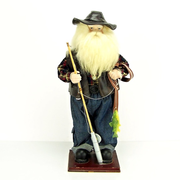 Decorative 18" Tall Fly Fishing Santa Claus Doll - Picture 1 of 8